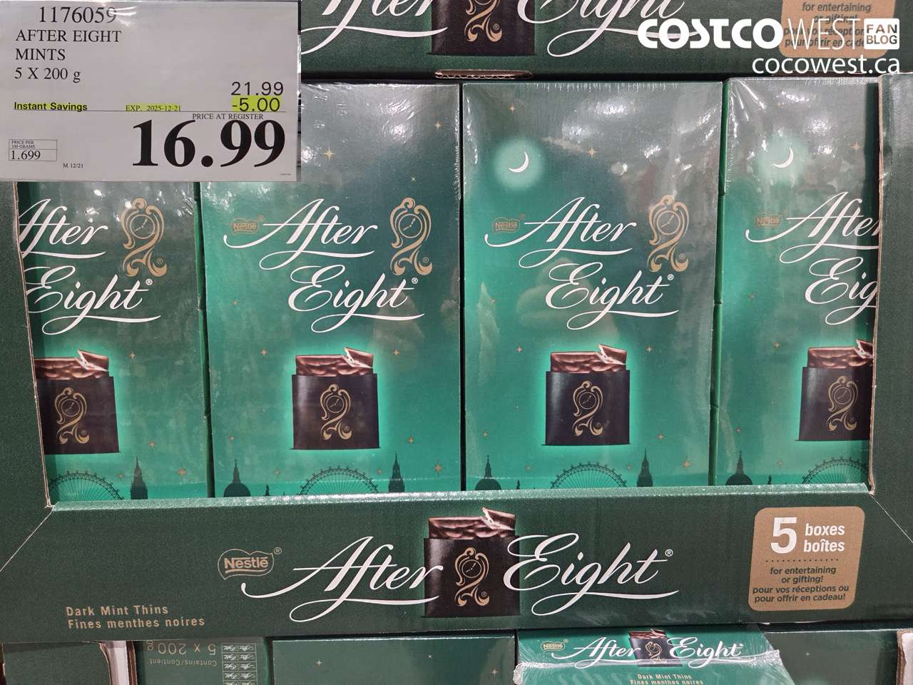 1176059 AFTER EIGHT MINTS 5 X 200 g ($5.00 INSTANT SAVINGS EXPIRES ON 2025-12-21) $16.99