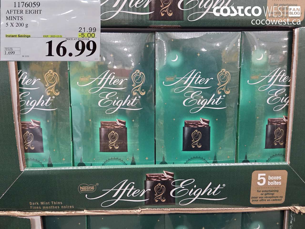 1176059 AFTER EIGHT MINTS 5 X 200 g ($5.00 INSTANT SAVINGS EXPIRES ON 2025-12-21) $16.99