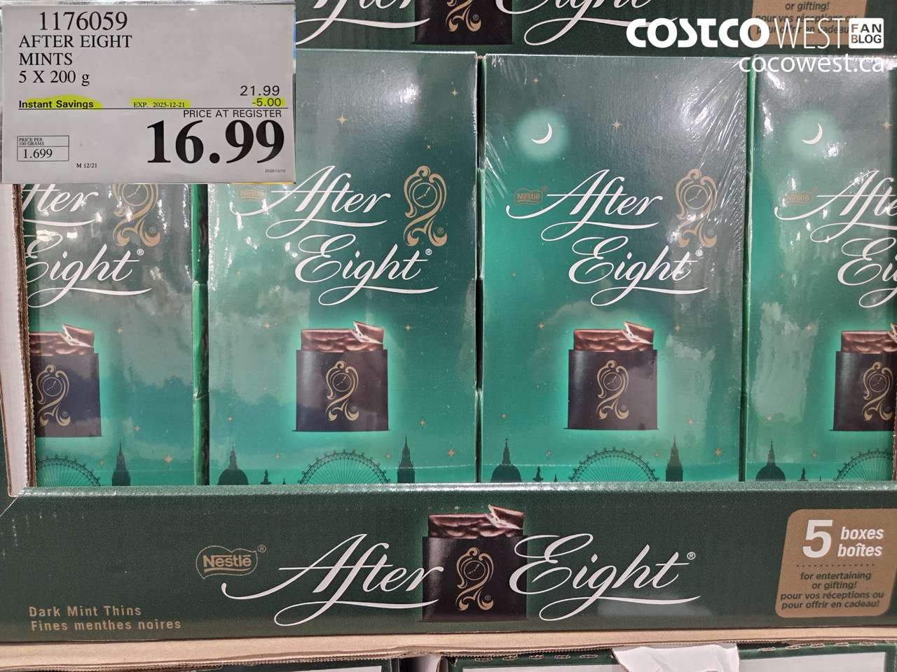 1176059 AFTER EIGHT MINTS 5 X 200 g ($5.00 INSTANT SAVINGS EXPIRES ON 2025-12-21) $16.99