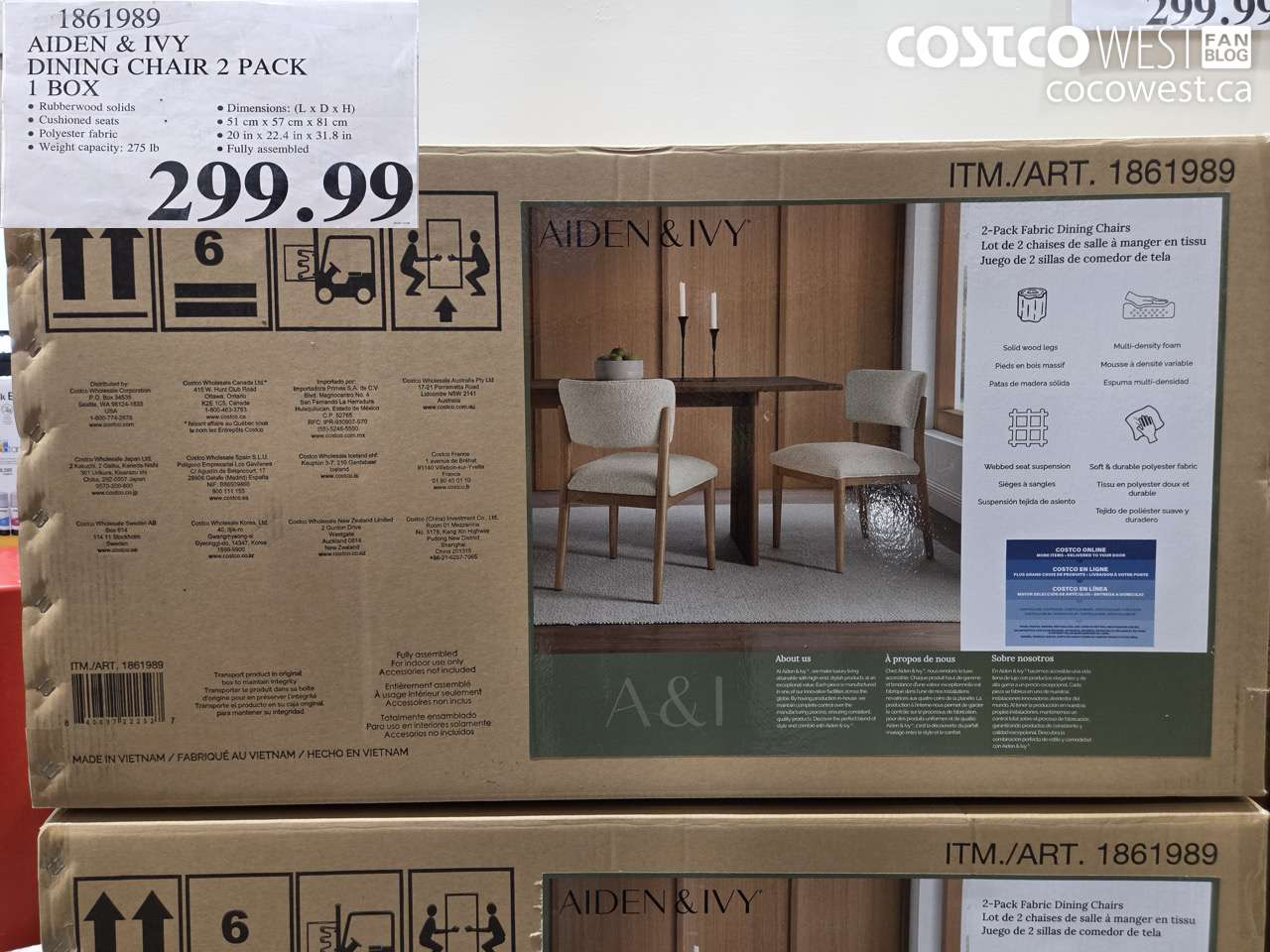 1861989 AIDEN & IVY DINING CHAIR 2 PACK 1 BOX $299.99