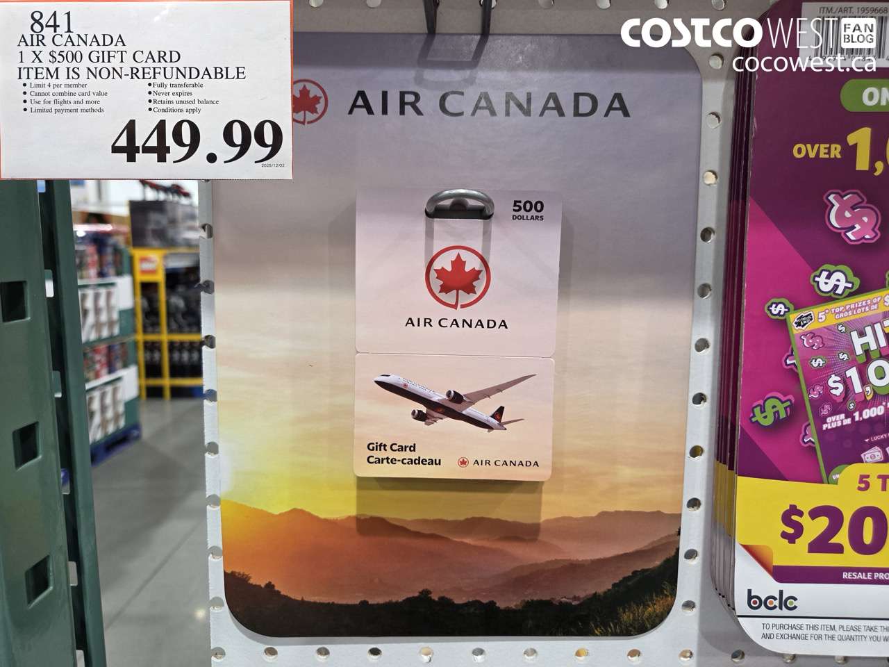 841 AIR CANADA 1 X $500 GIFT CARD ITEM IS NON-REFUNDABLE $449.99