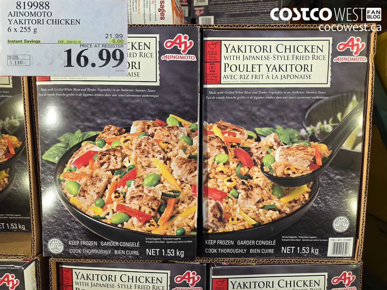 819988 AJINOMOTO YAKITORI CHICKEN 6 X 255G ($5.00 INSTANT SAVINGS EXPIRES ON 2026-01-18) $16.99