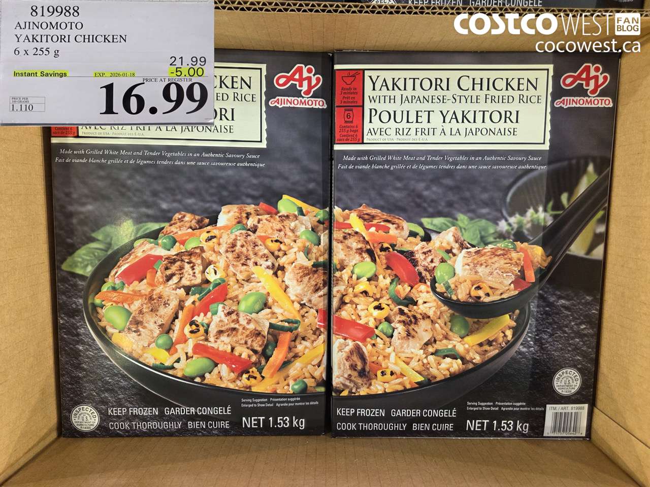 819988 AJINOMOTO YAKITORI CHICKEN 6 X 255G ($5.00 INSTANT SAVINGS EXPIRES ON 2026-01-18) $16.99