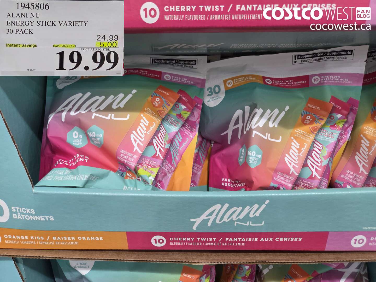 1945806 ALANI NU ENERGY STICK VARIETY 30 PACK ($5.00 INSTANT SAVINGS EXPIRES ON 2025-12-21) $19.99