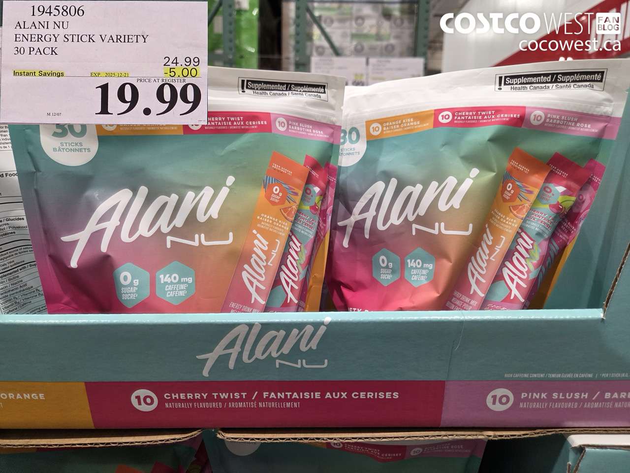 1945806 ALANI NU ENERGY STICK VARIETY 30 PACK ($5.00 INSTANT SAVINGS EXPIRES ON 2025-12-21) $19.99