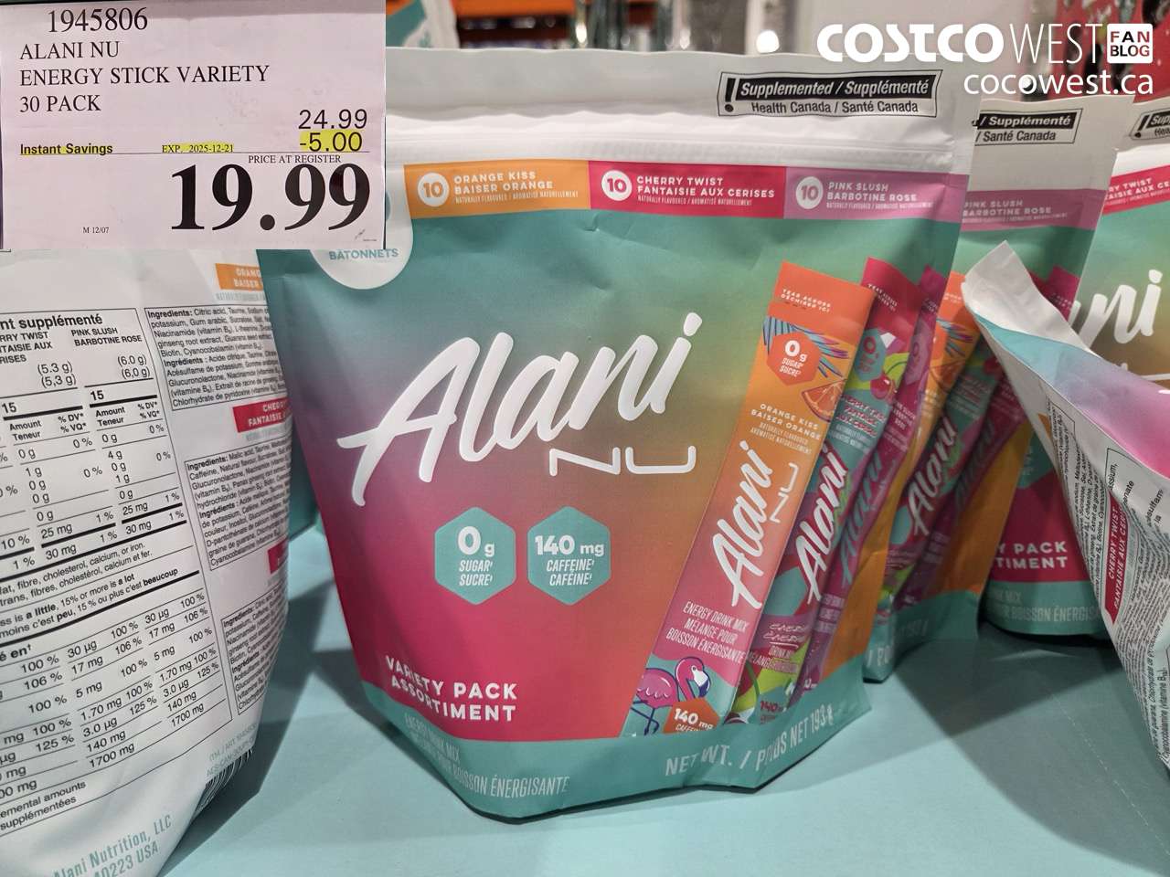 1945806 ALANI NU ENERGY STICK VARIETY 30 PACK ($5.00 INSTANT SAVINGS EXPIRES ON 2025-12-21) $19.99