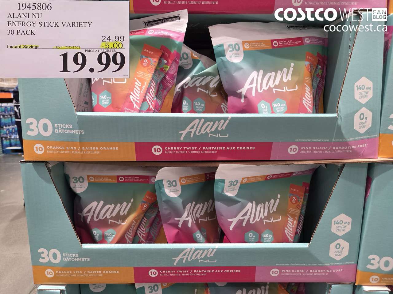 1945806 ALANI NU ENERGY STICK VARIETY 30 PACK ($5.00 INSTANT SAVINGS EXPIRES ON 2025-12-21) $19.99