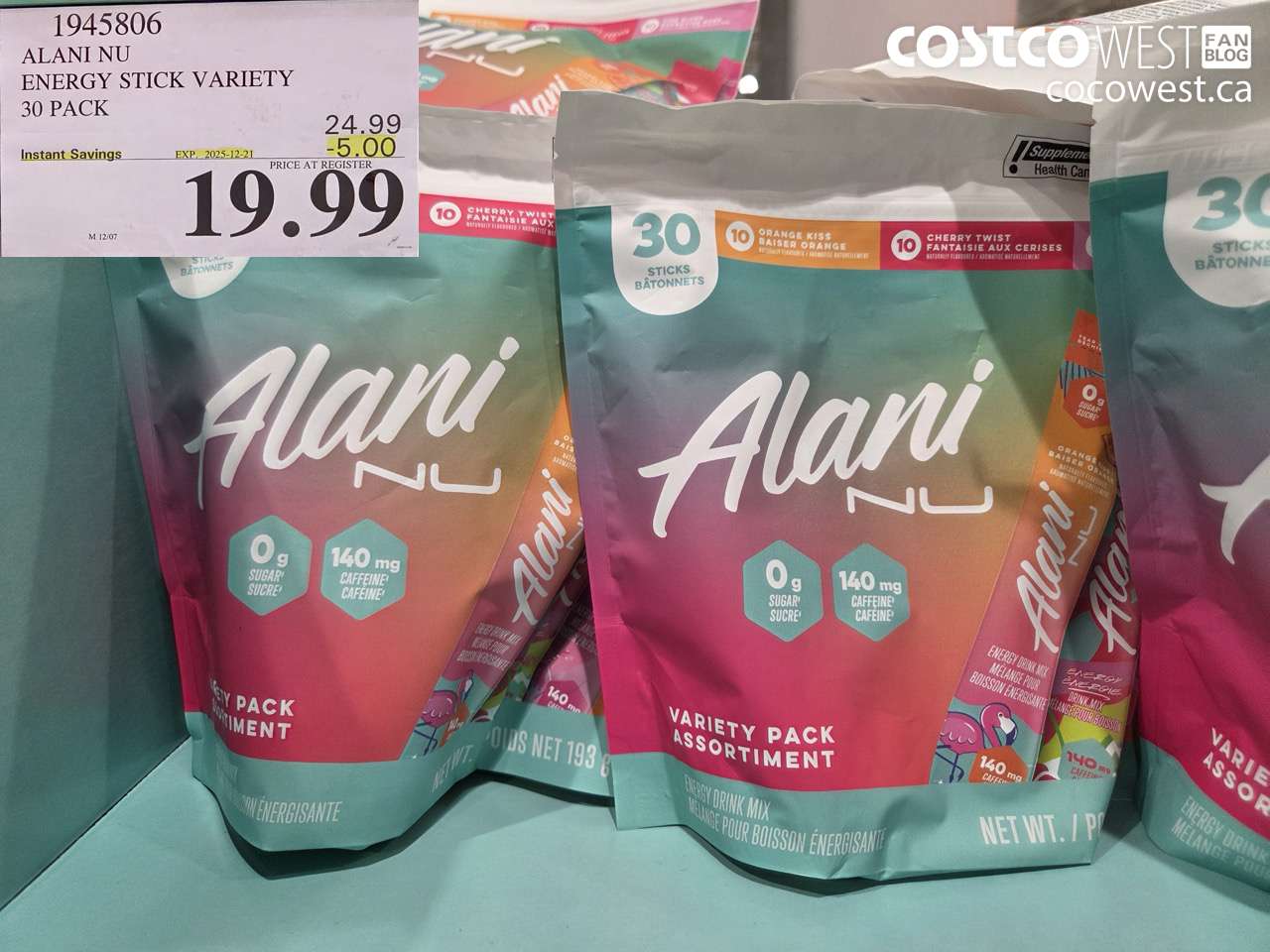 1945806 ALANI NU ENERGY STICK VARIETY 30 PACK ($5.00 INSTANT SAVINGS EXPIRES ON 2025-12-21) $19.99