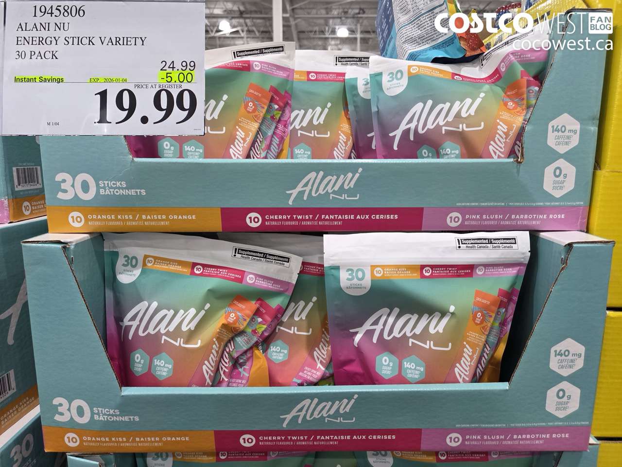 1945806 ALANI NU ENERGY STICK VARIETY 30 PACK ($5.00 INSTANT SAVINGS EXPIRES ON 2026-01-04) $19.99
