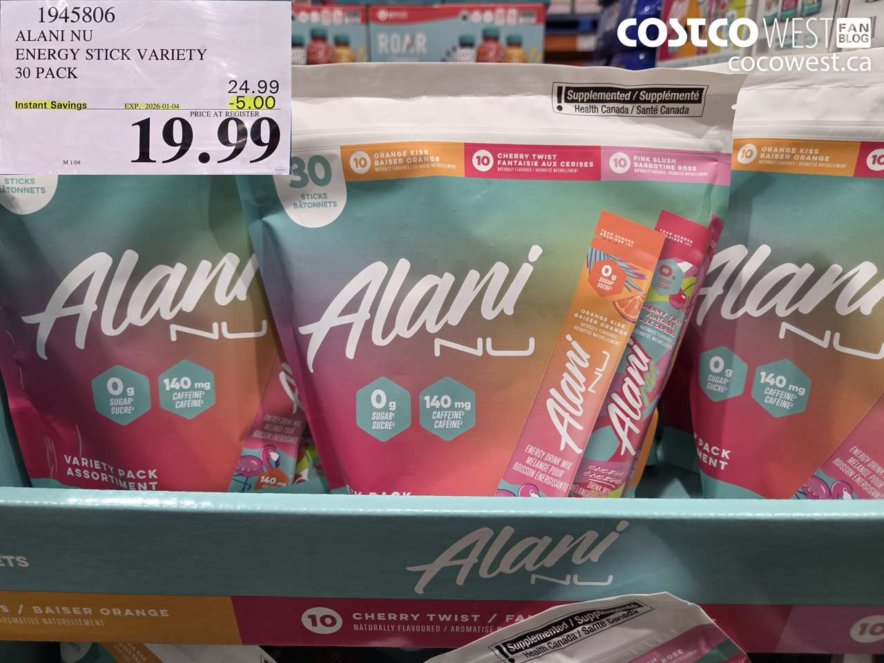 1945806 ALANI NU ENERGY STICK VARIETY 30 PACK ($5.00 INSTANT SAVINGS EXPIRES ON 2026-01-04) $19.99