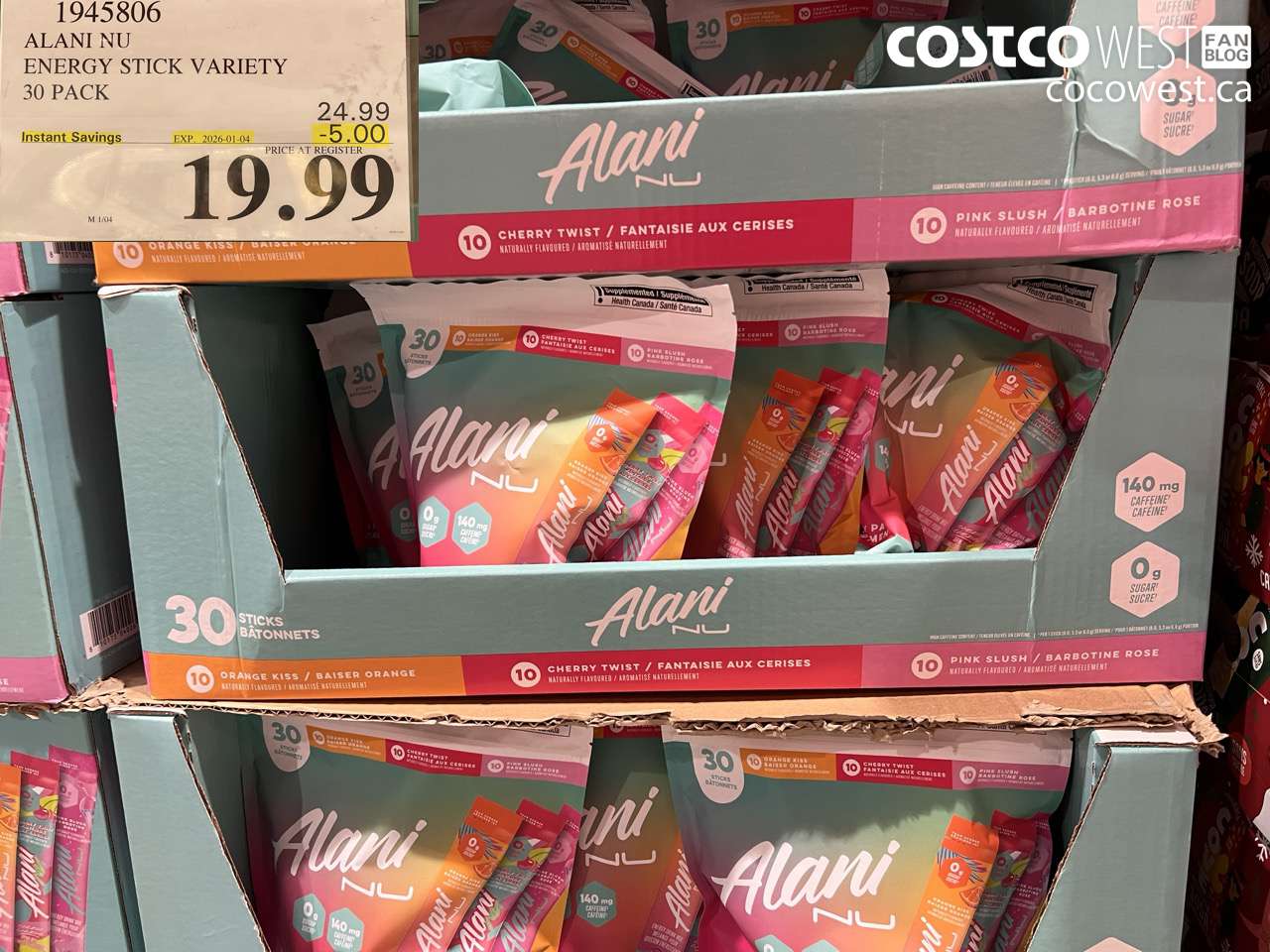 1945806 ALANI NU ENERGY STICK VARIETY 30 PACK ($5.00 INSTANT SAVINGS EXPIRES ON 2026-01-04) $19.99