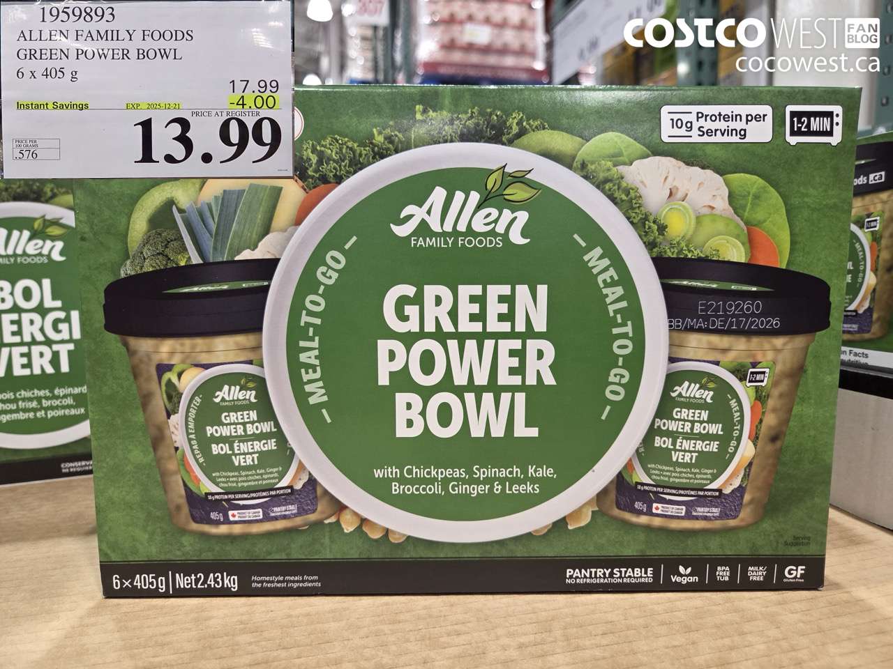 1959893 ALLEN FAMILY FOODS GREEN POWER BOWL 6 X 405G ($4.00 INSTANT SAVINGS EXPIRES ON 2025-12-21) $13.99