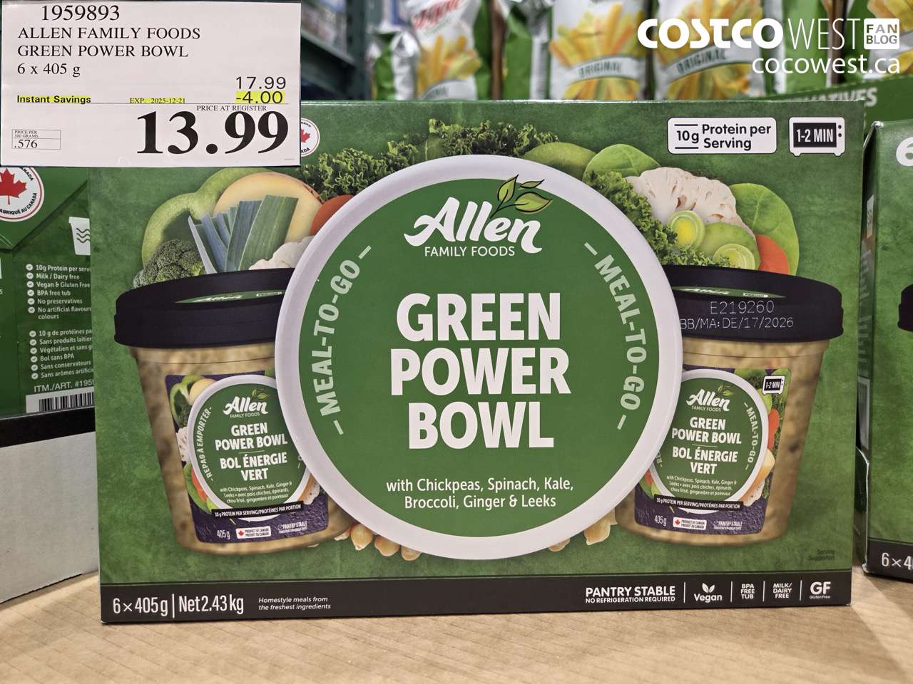 1959893 ALLEN FAMILY FOODS GREEN POWER BOWL 6 X 405G ($4.00 INSTANT SAVINGS EXPIRES ON 2025-12-21) $13.99