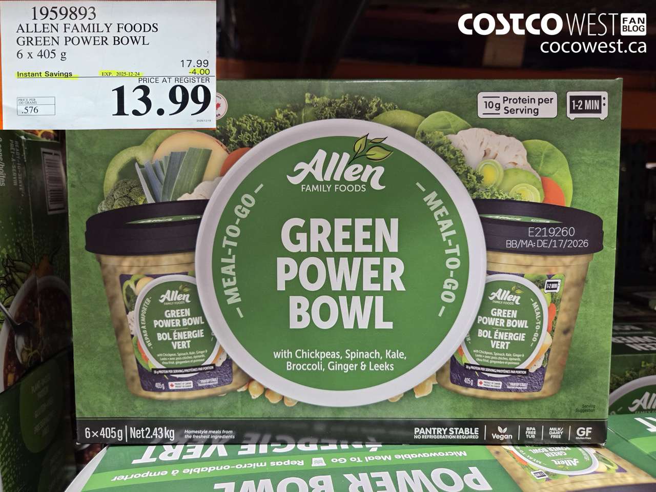 1959893 ALLEN FAMILY FOODS GREEN POWER BOWL 6 X 405G ($4.00 INSTANT SAVINGS EXPIRES ON 2025-12-24) $13.99