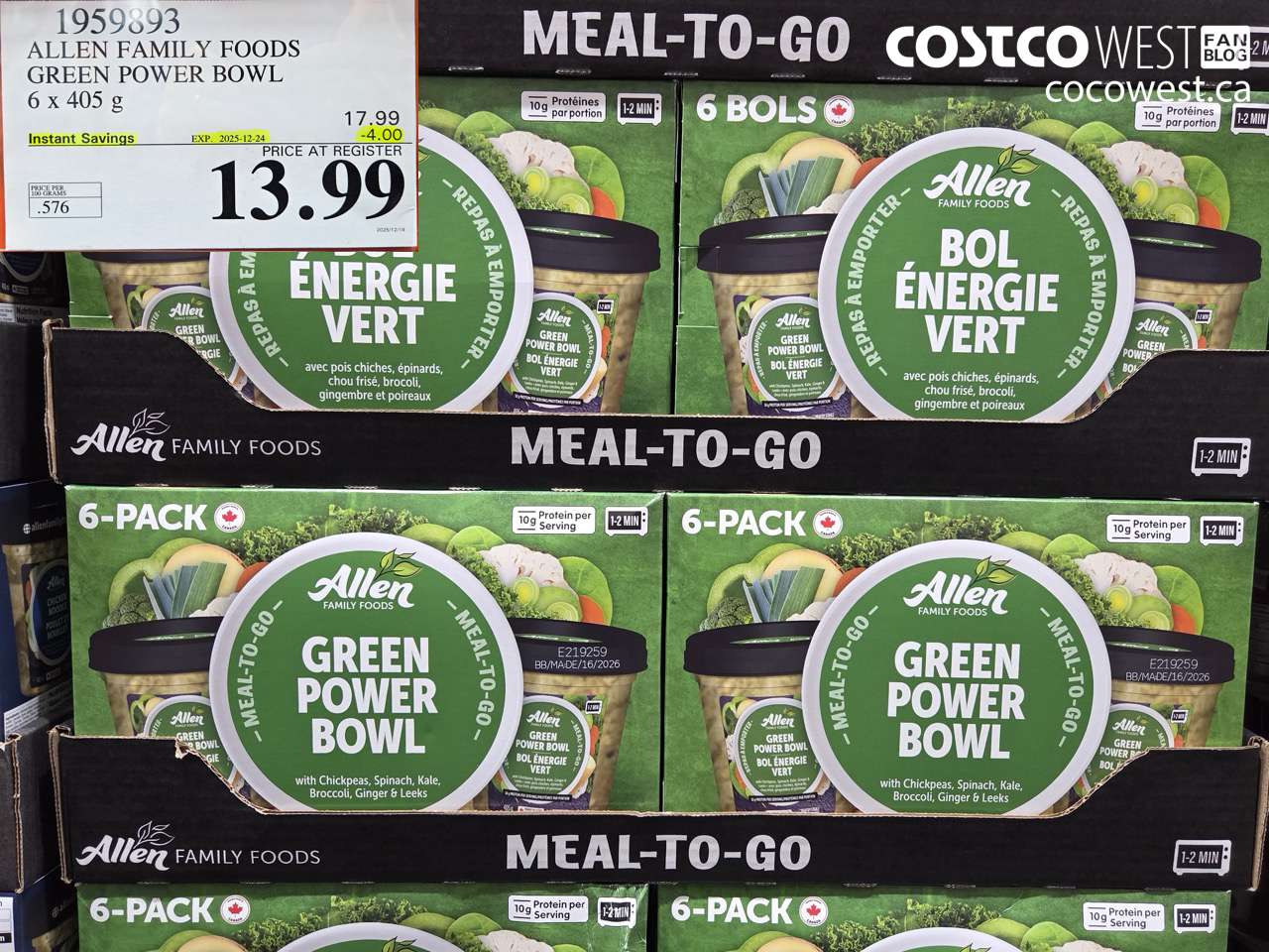 1959893 ALLEN FAMILY FOODS GREEN POWER BOWL 6 X 405G ($4.00 INSTANT SAVINGS EXPIRES ON 2025-12-24) $13.99