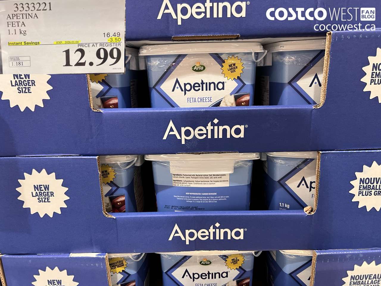 3333221 APETINA FETA 1.1KG ($3.50 INSTANT SAVINGS EXPIRES ON 2026-01-04) $12.99