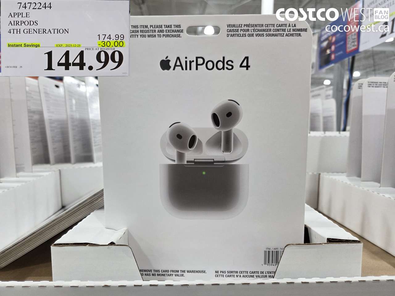 7472244 APPLE AIRPODS 4TH GENERATION ($30.00 INSTANT SAVINGS EXPIRES ON 2025-12-25) $144.99