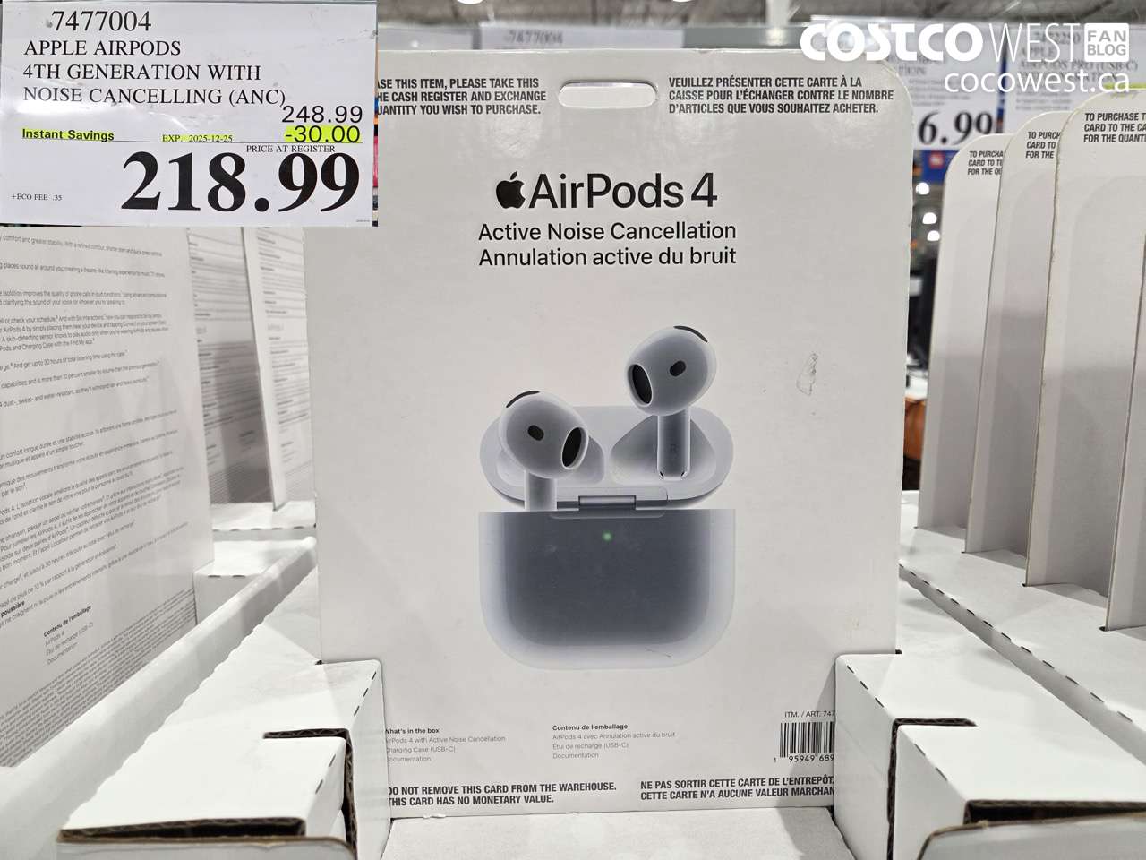 7477004 APPLE AIRPODS 4TH GENERATION WITH NOISE CANCELING (ANC) ($30.00 INSTANT SAVINGS EXPIRES ON 2025-12-25) $218.99