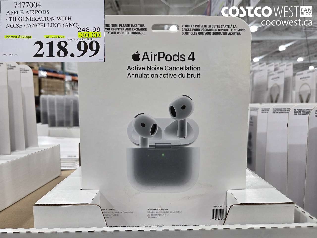 7477004 APPLE AIRPODS 4TH GENERATION WITH NOISE CANCELING (ANC) ($30.00 INSTANT SAVINGS EXPIRES ON 2025-12-25) $218.99