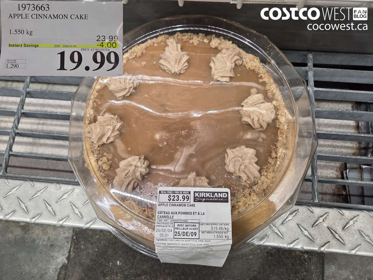 1973663 APPLE CINNAMON CAKE 1.575KG ($4.00 INSTANT SAVINGS EXPIRES ON 2026-01-04) $19.99