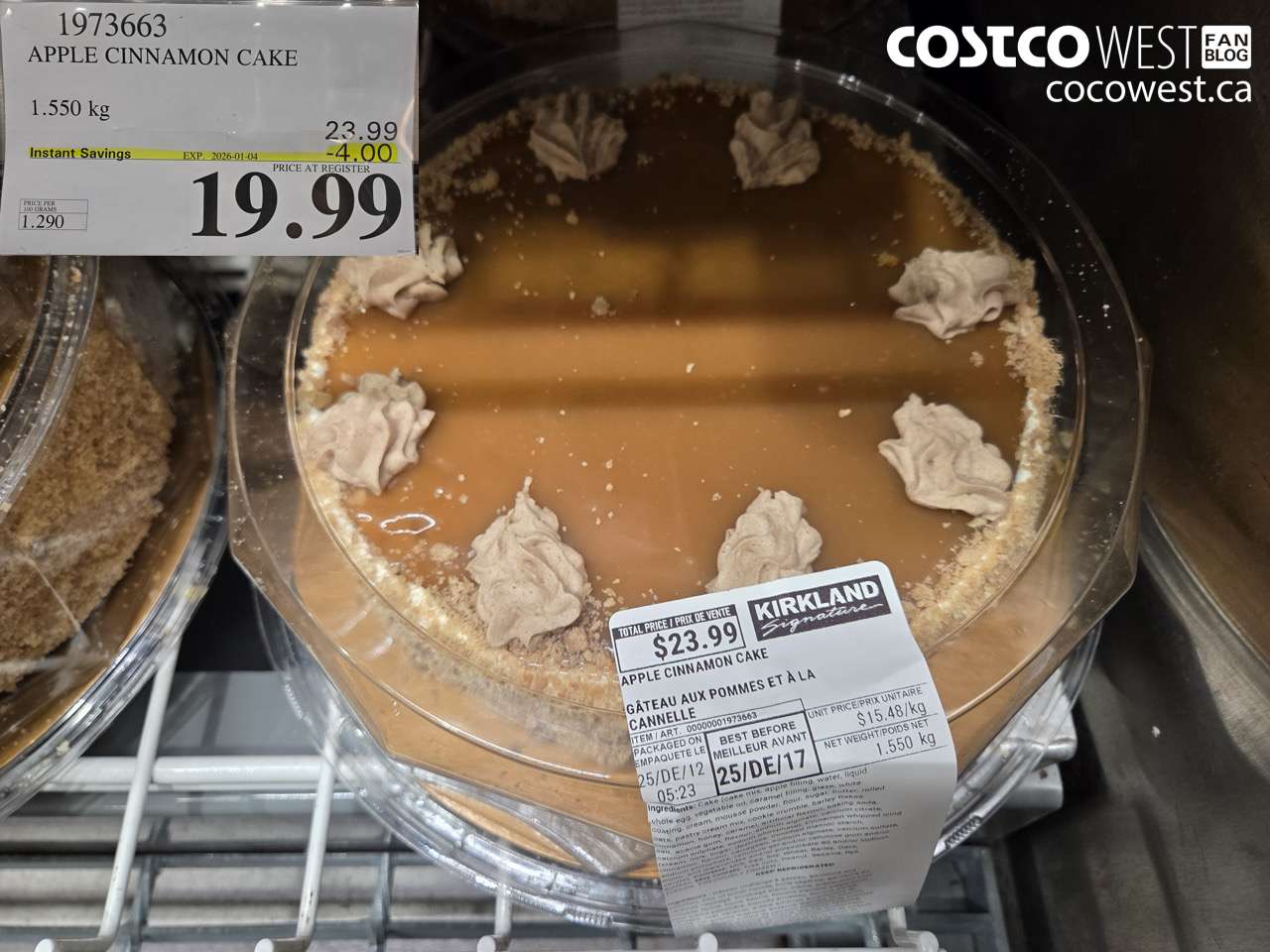 1973663 APPLE CINNAMON CAKE 1.575KG ($4.00 INSTANT SAVINGS EXPIRES ON 2026-01-04) $19.99