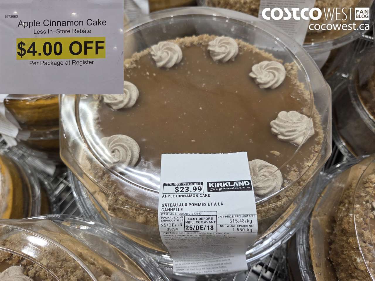 1973663 APPLE CINNAMON CAKE 1.575KG ($4.00 INSTANT SAVINGS)