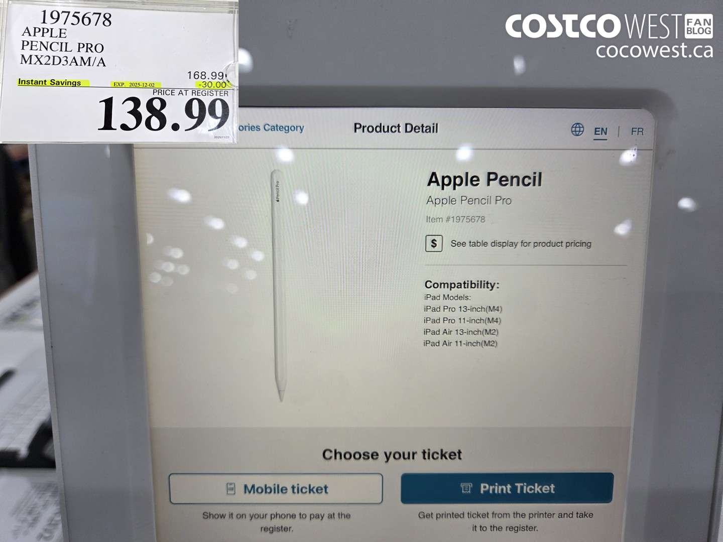 1975678 APPLE PENCIL PRO MX2D3AM/A ($30.00 INSTANT SAVINGS EXPIRES ON 2025-12-02) $138.99