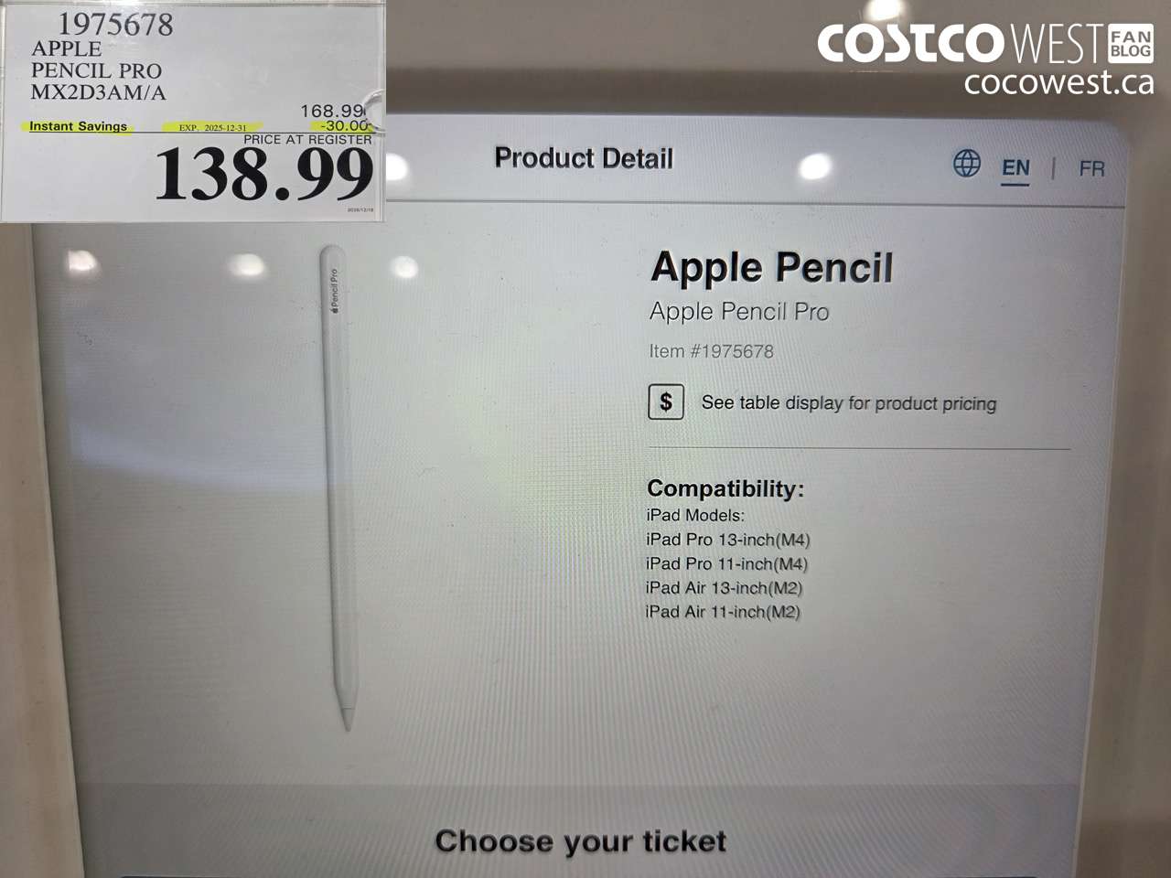 1975678 APPLE PENCIL PRO MX2D3AM/A ($30.00 INSTANT SAVINGS EXPIRES ON 2025-12-31) $138.99