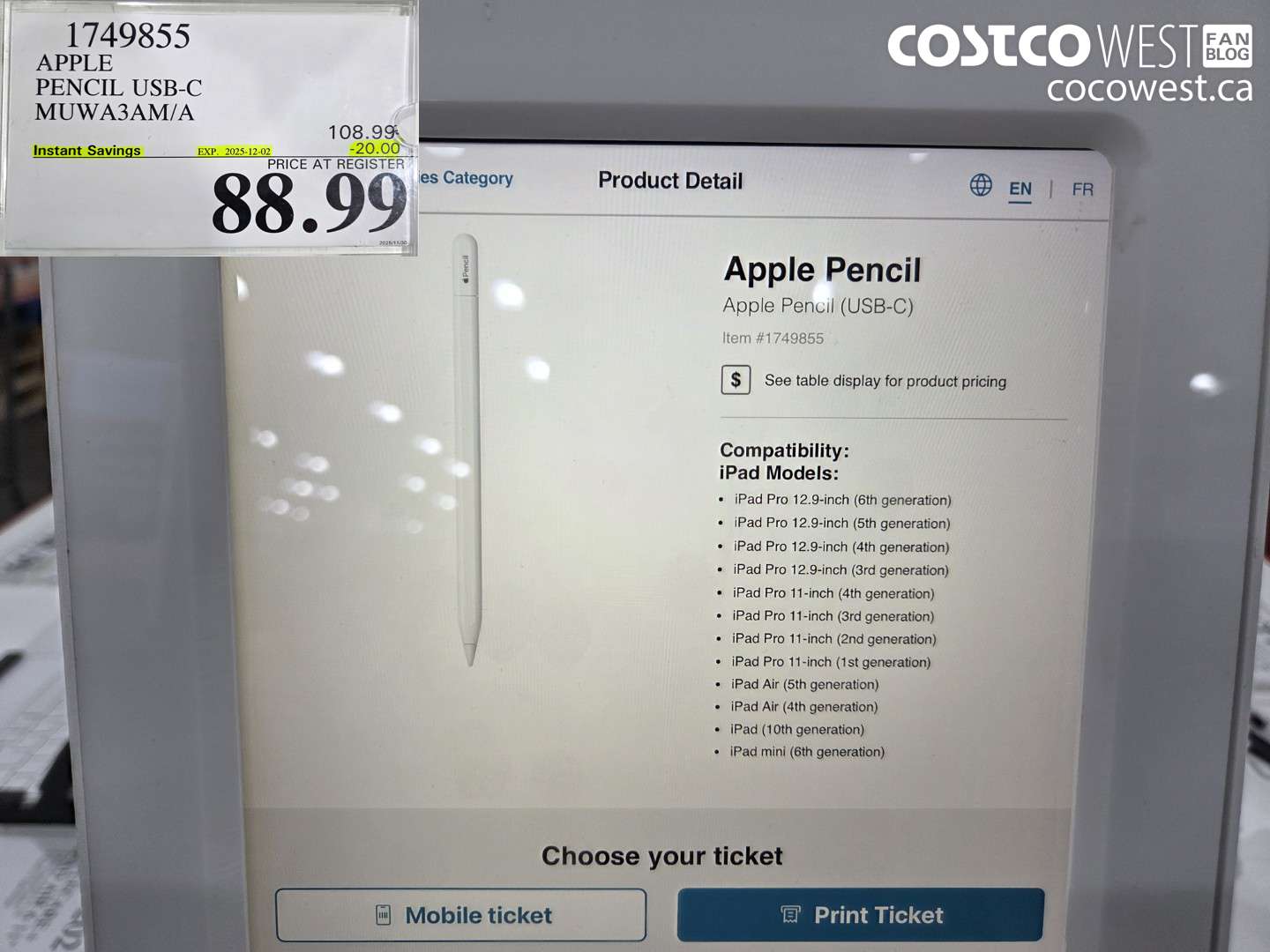 1749855 APPLE PENCIL USB-C MUWA3AM/A ($20.00 INSTANT SAVINGS EXPIRES ON 2025-12-02) $88.99