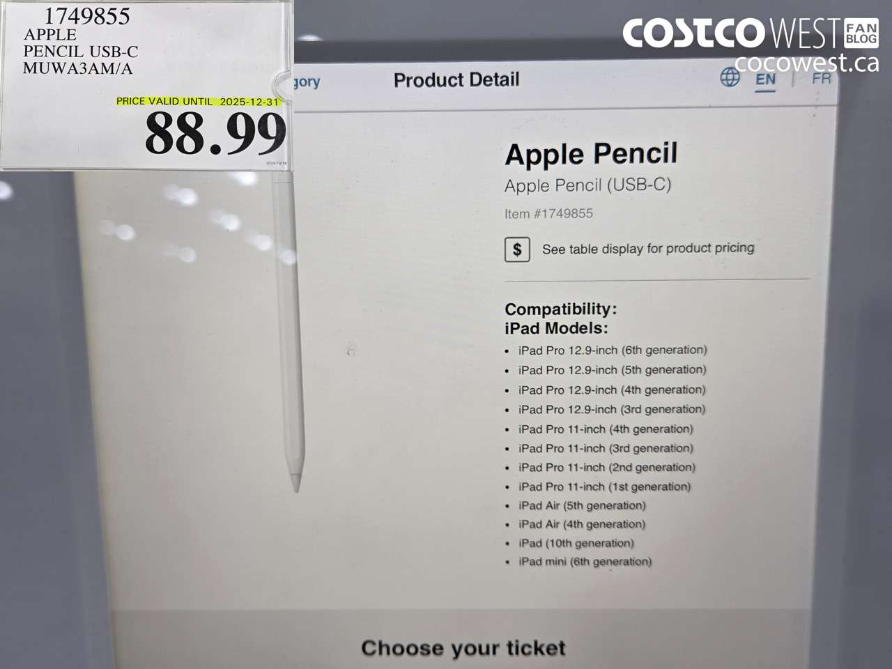 1749855 APPLE PENCIL USB-C MUWA3AM/A (EXPIRES ON 2025-12-31) $88.99