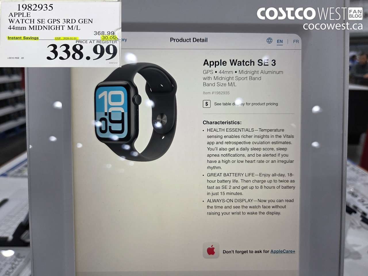 1982935 APPLE WATCH SE GPS 3RD GEN 44MM MIDNIGHT M/L ($30.00 INSTANT SAVINGS EXPIRES ON 2026-01-01) $338.99