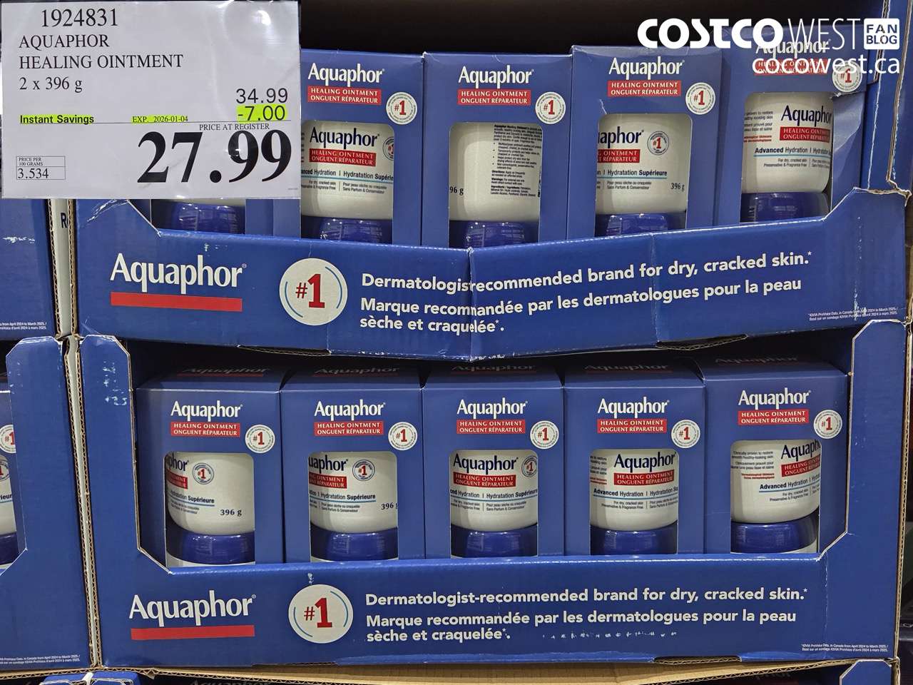 1924831 AQUAPHOR HEALING OINTMENT 2 X 396G ($7.00 INSTANT SAVINGS EXPIRES ON 2026-01-04) $27.99