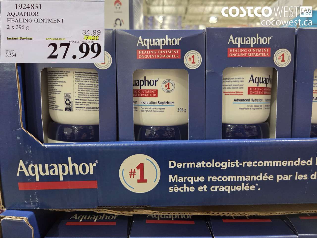 1924831 AQUAPHOR HEALING OINTMENT 2 X 396G ($7.00 INSTANT SAVINGS EXPIRES ON 2026-01-04) $27.99