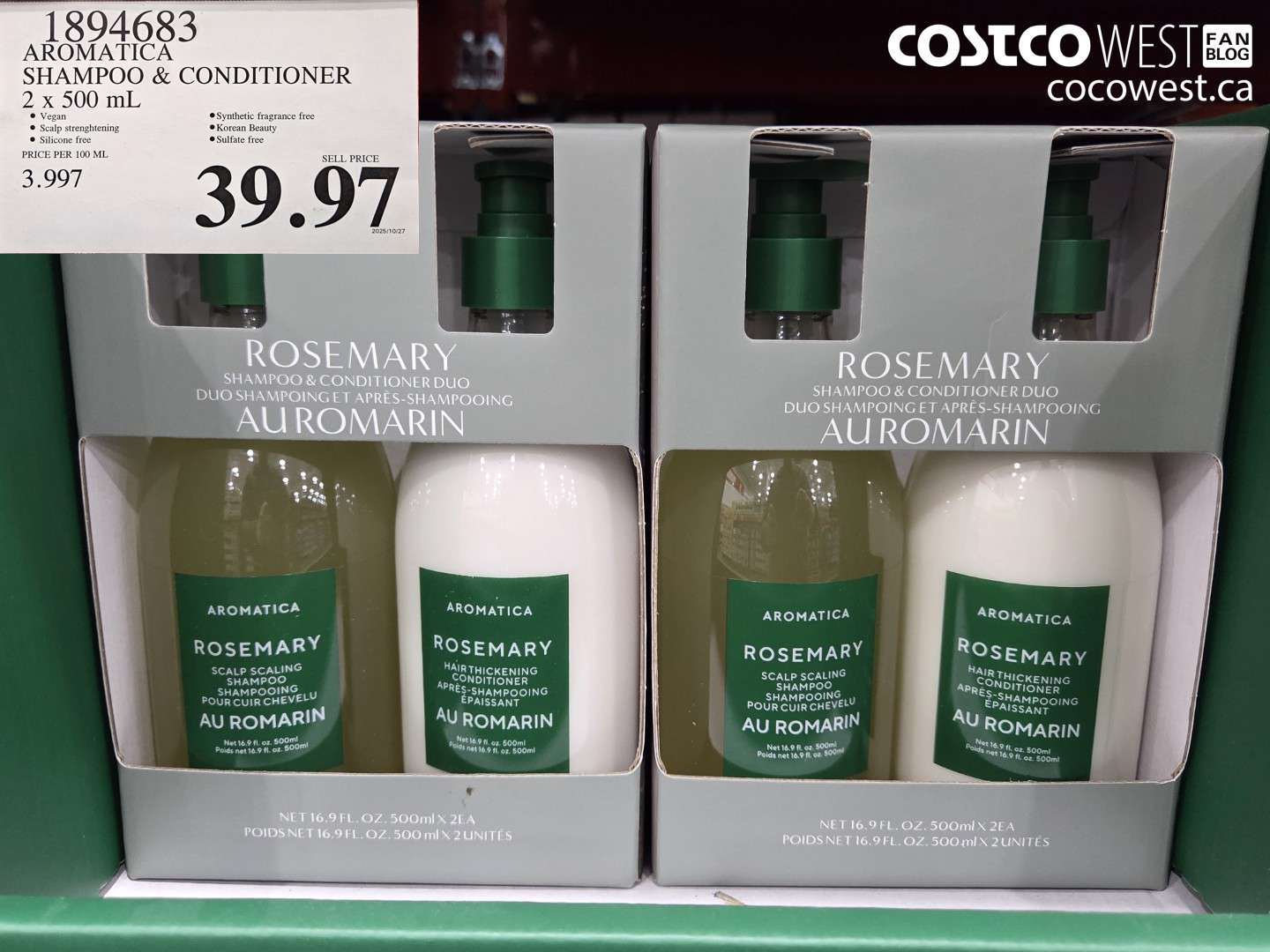 1894683 AROMATICA SHAMPOO & CONDITIONER 2 x 500 mL $39.97