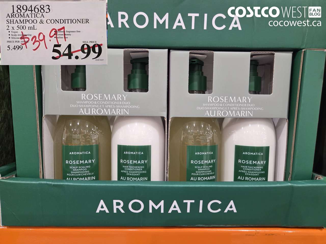 1894683 AROMATICA SHAMPOO & CONDITIONER 2 x 500 mL $39.97