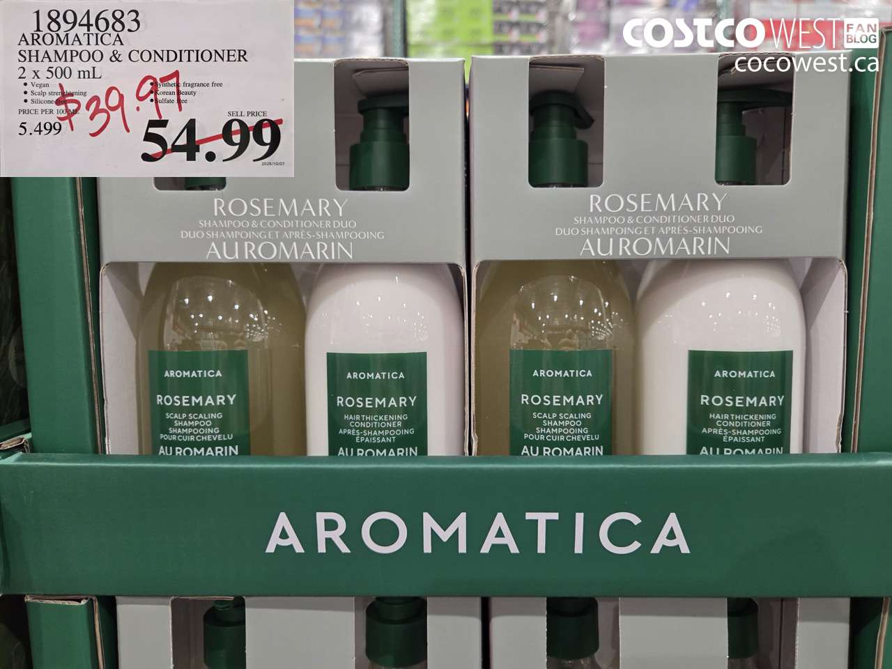 1894683 AROMATICA SHAMPOO & CONDITIONER 2 x 500 mL $39.97