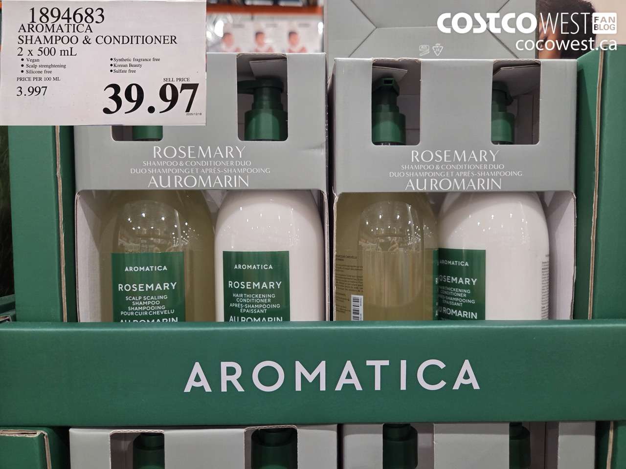 1894683 AROMATICA SHAMPOO & CONDITIONER 2 x 500 mL $39.97