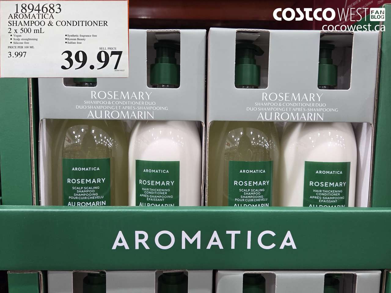 1894683 AROMATICA SHAMPOO & CONDITIONER 2 x 500 mL $39.97
