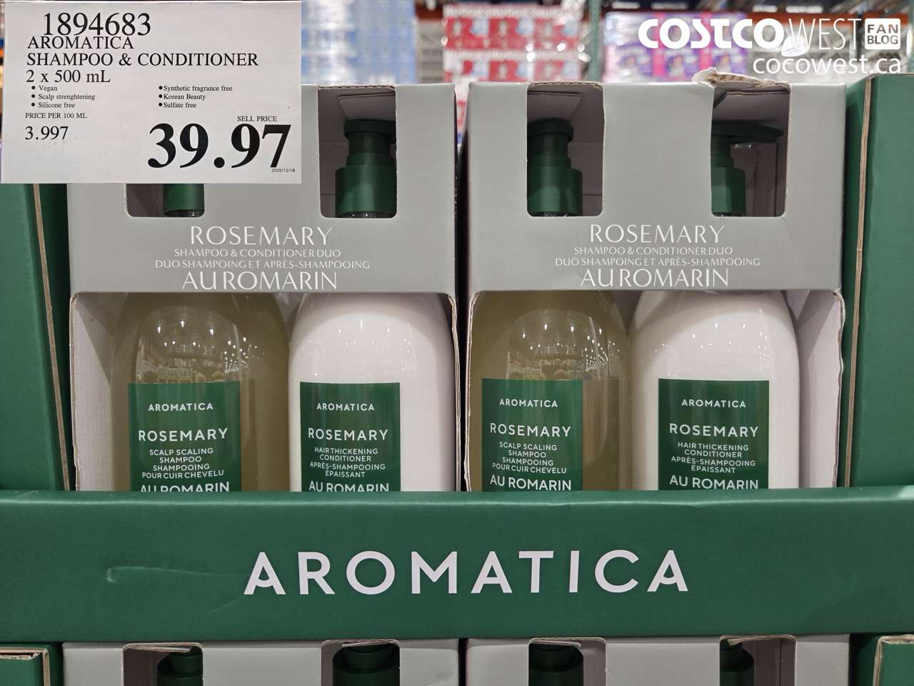 1894683 AROMATICA SHAMPOO & CONDITIONER 2 x 500 mL $39.97