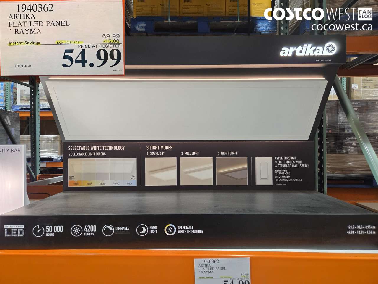 1940362 ARTIKA RAYMA FLAT LED PANEL ($15.00 INSTANT SAVINGS EXPIRES ON 2025-12-21) $54.99