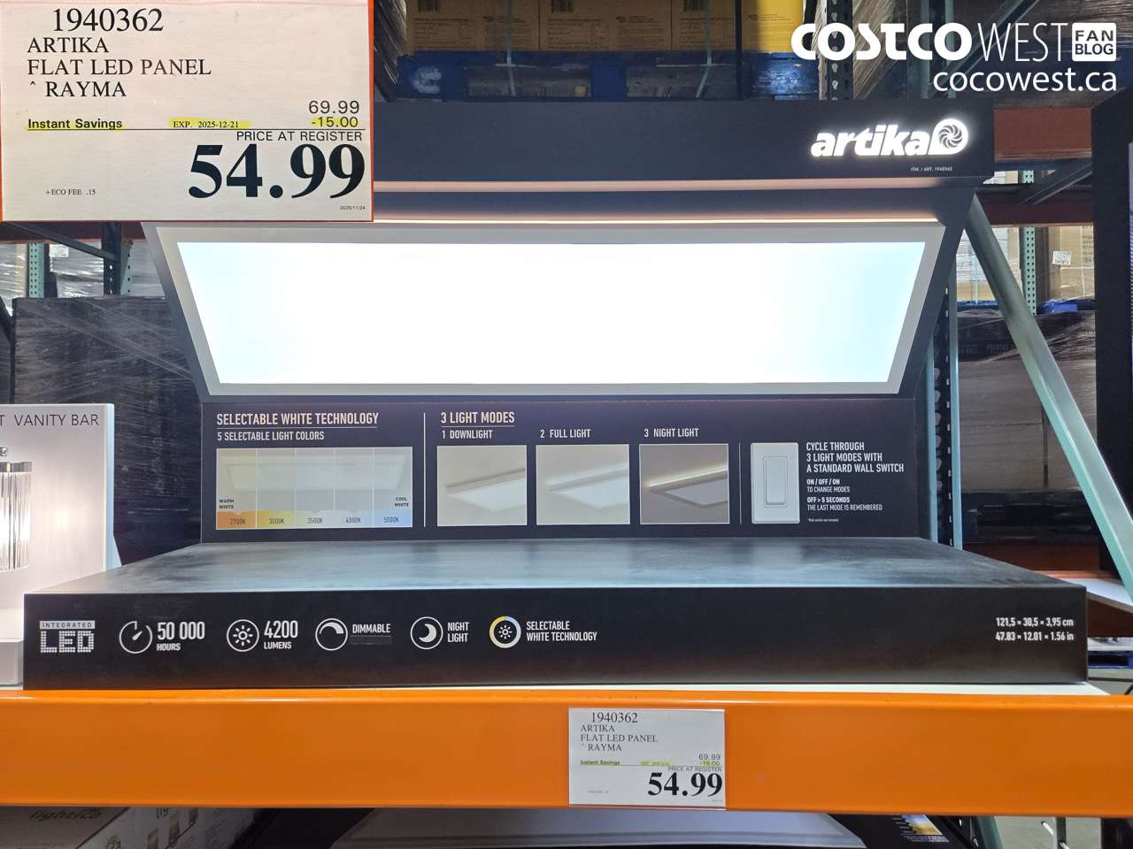 1940362 ARTIKA RAYMA FLAT LED PANEL ($15.00 INSTANT SAVINGS EXPIRES ON 2025-12-21) $54.99