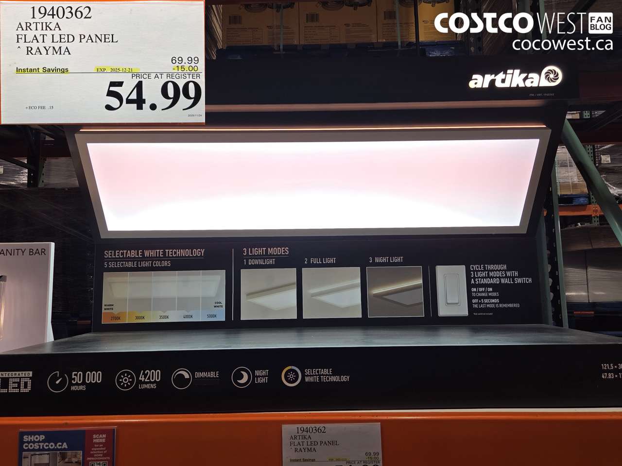 1940362 ARTIKA RAYMA FLAT LED PANEL ($15.00 INSTANT SAVINGS EXPIRES ON 2025-12-21) $54.99