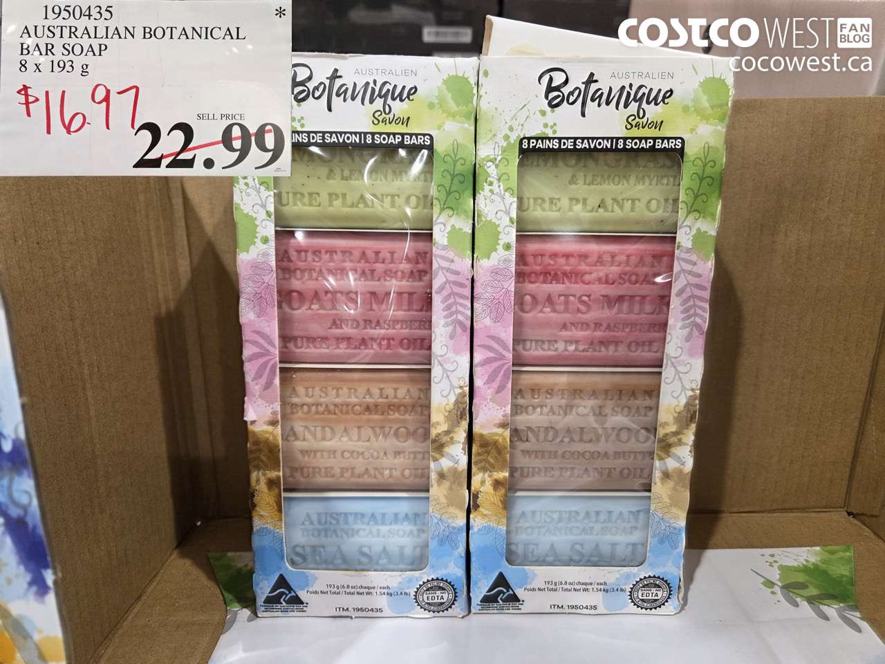 1950435 AUSTRALIAN BOTANICAL BAR SOAP 8 X 193G $16.97