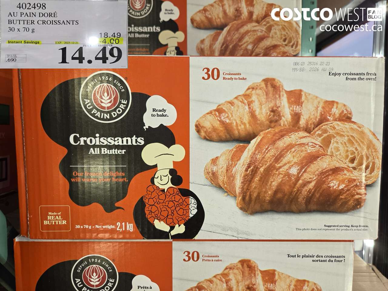 402498 AU PAIN DORE BUTTER CROISSANTS 30 X 70 G ($4.00 INSTANT SAVINGS EXPIRES ON 2025-12-21) $14.49