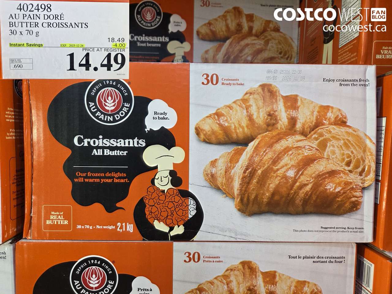402498 AU PAIN DORE BUTTER CROISSANTS 30 X 70 G ($4.00 INSTANT SAVINGS EXPIRES ON 2025-12-24) $14.49