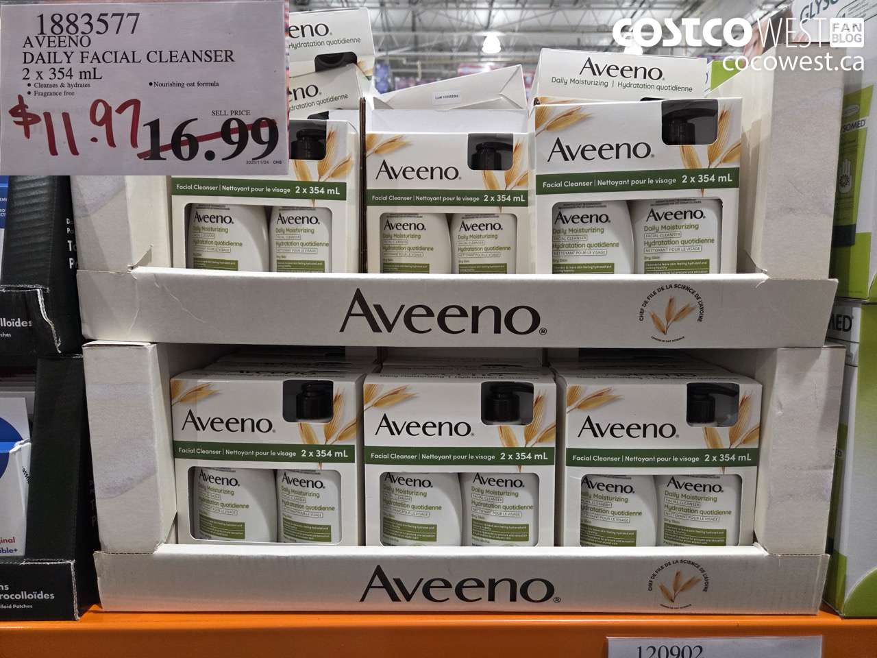 1883577 AVEENO DAILY FACIAL CLEANSER 2 x 354 mL $11.97