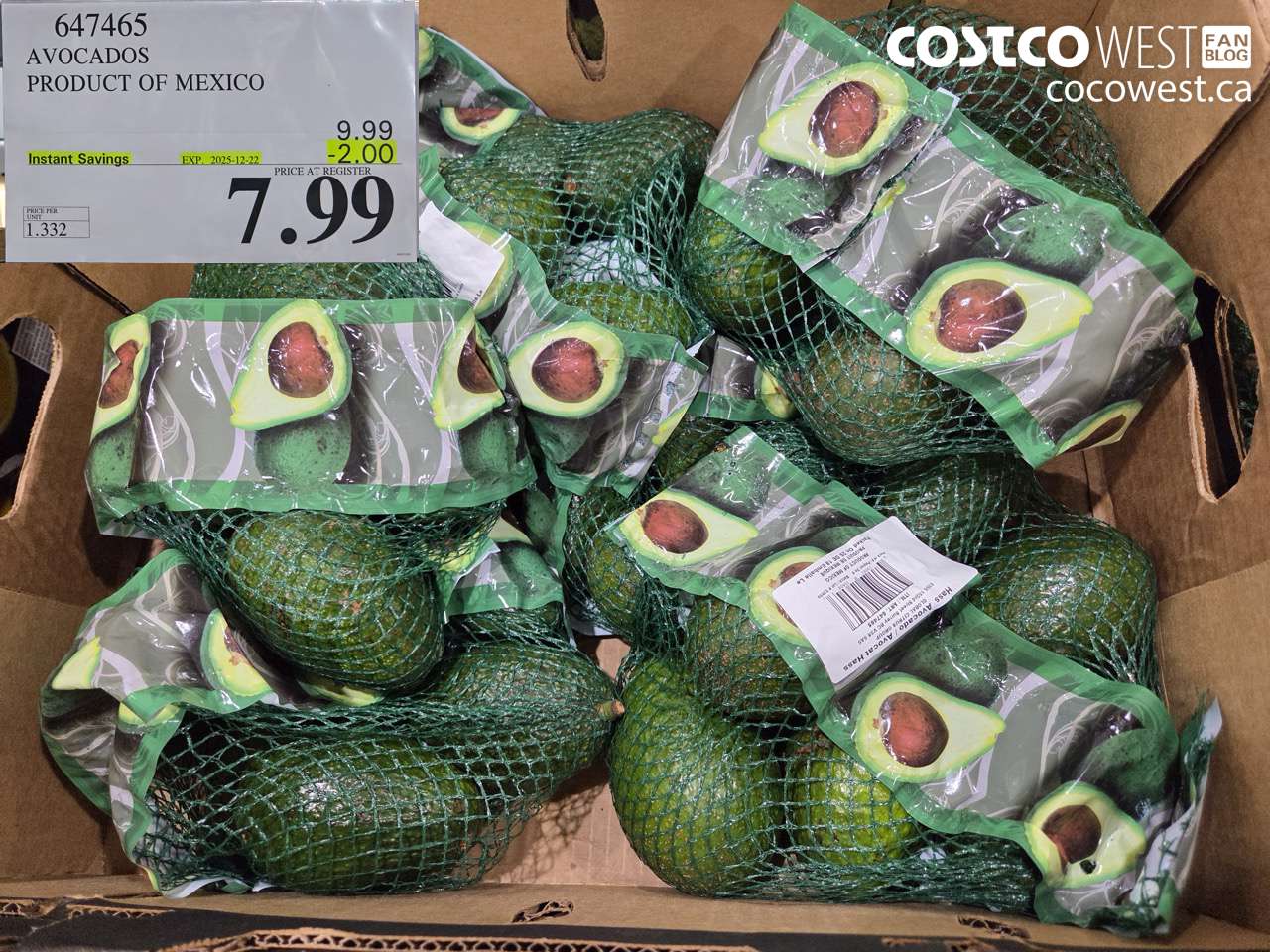 647465 AVOCADOS PRODUCT OF NEW ZEALAND ($2.00 INSTANT SAVINGS EXPIRES ON 2025-12-22) $7.99