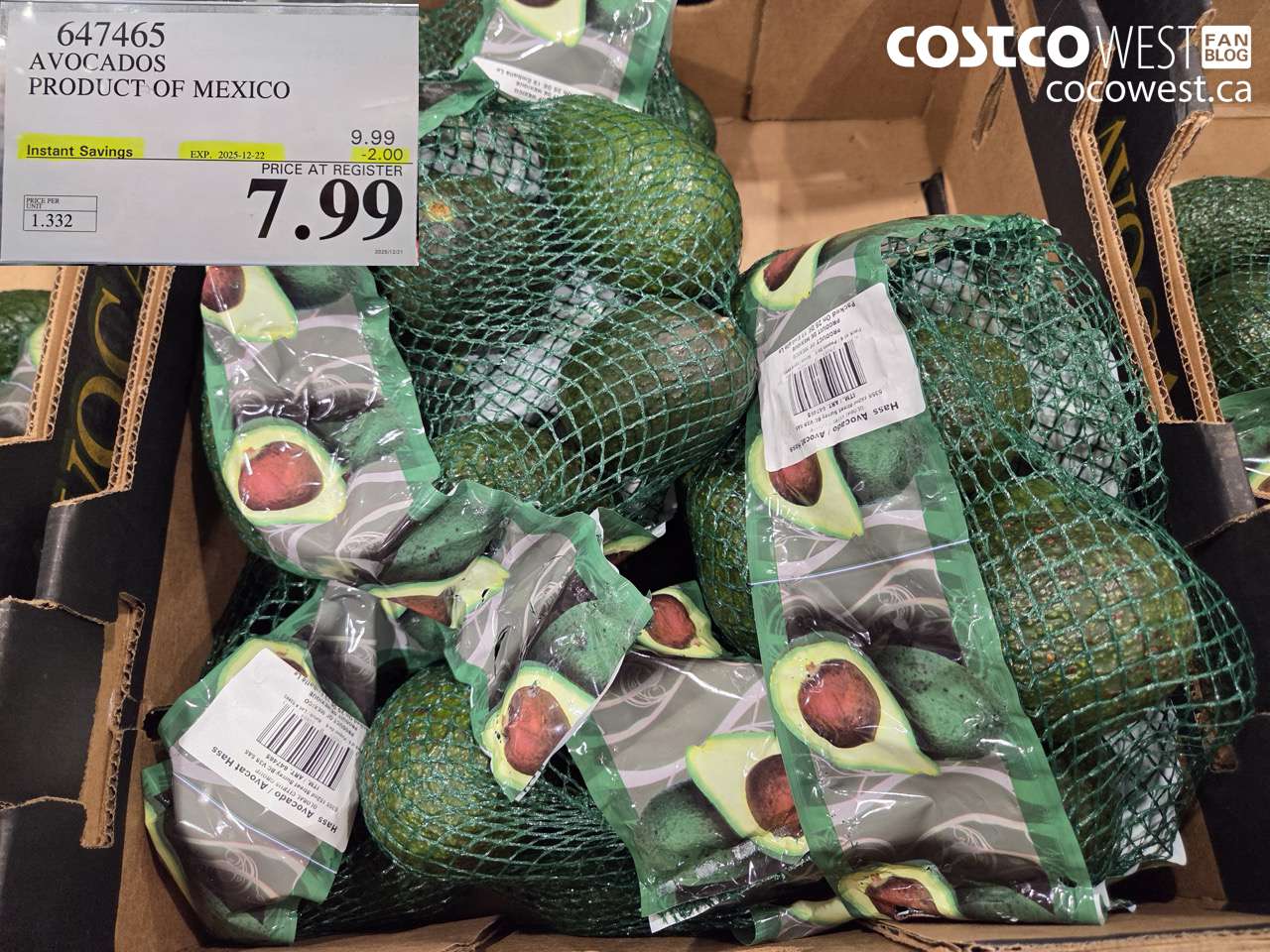 647465 AVOCADOS PRODUCT OF NEW ZEALAND ($2.00 INSTANT SAVINGS EXPIRES ON 2025-12-22) $7.99