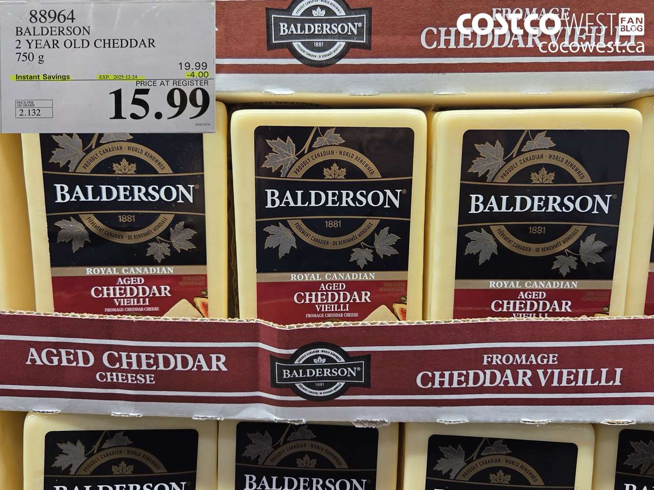 88964 BALDERSON 2 YEAR OLD CHEDDAR 750 g ($4.00 INSTANT SAVINGS EXPIRES ON 2025-12-24) $15.99
