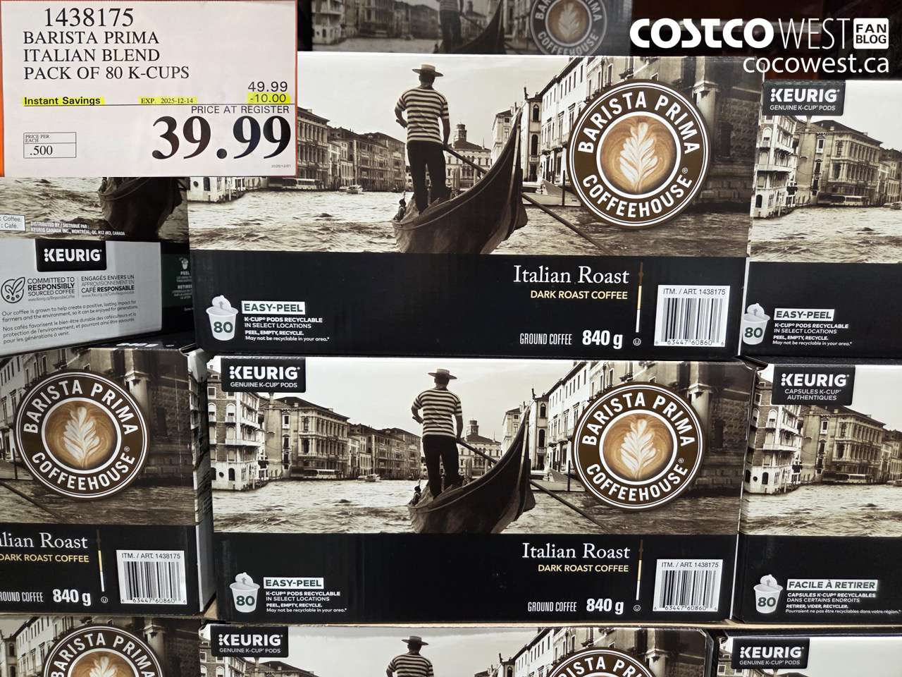 1438175 BARISTA PRIMA ITALIAN BLEND K-CUPS 80 COUNT ($10.00 INSTANT SAVINGS EXPIRES ON 2025-12-14) $39.99